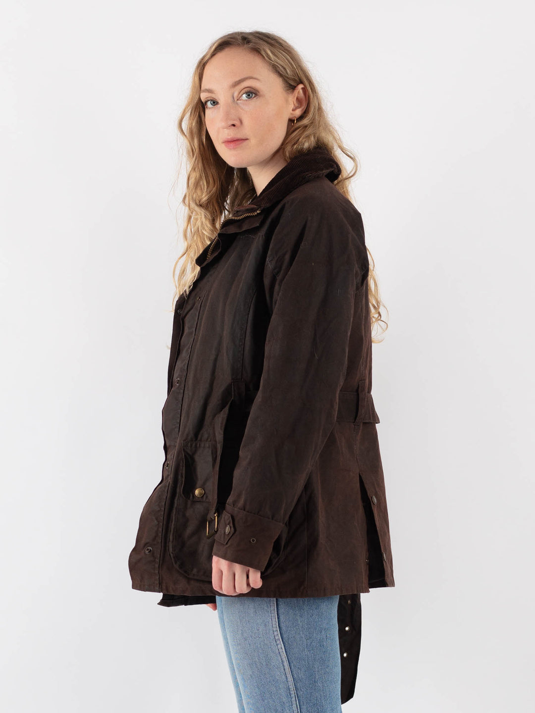 Vintage 90's Women Waxed Cotton Jacket in Brown