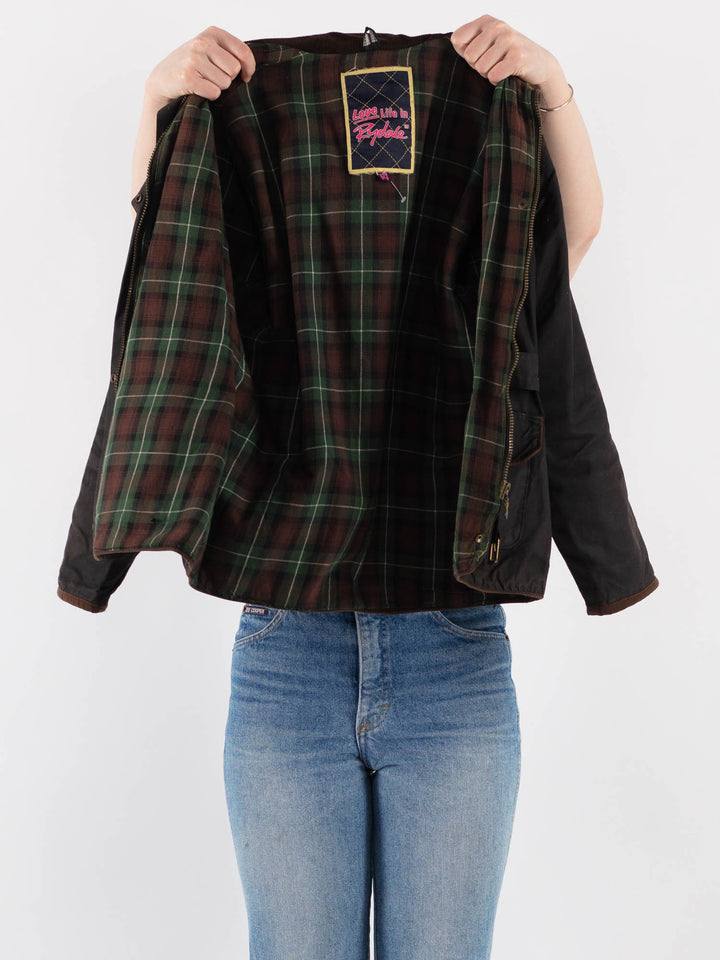 Vintage 90's Women Waxed Cotton Jacket in Black