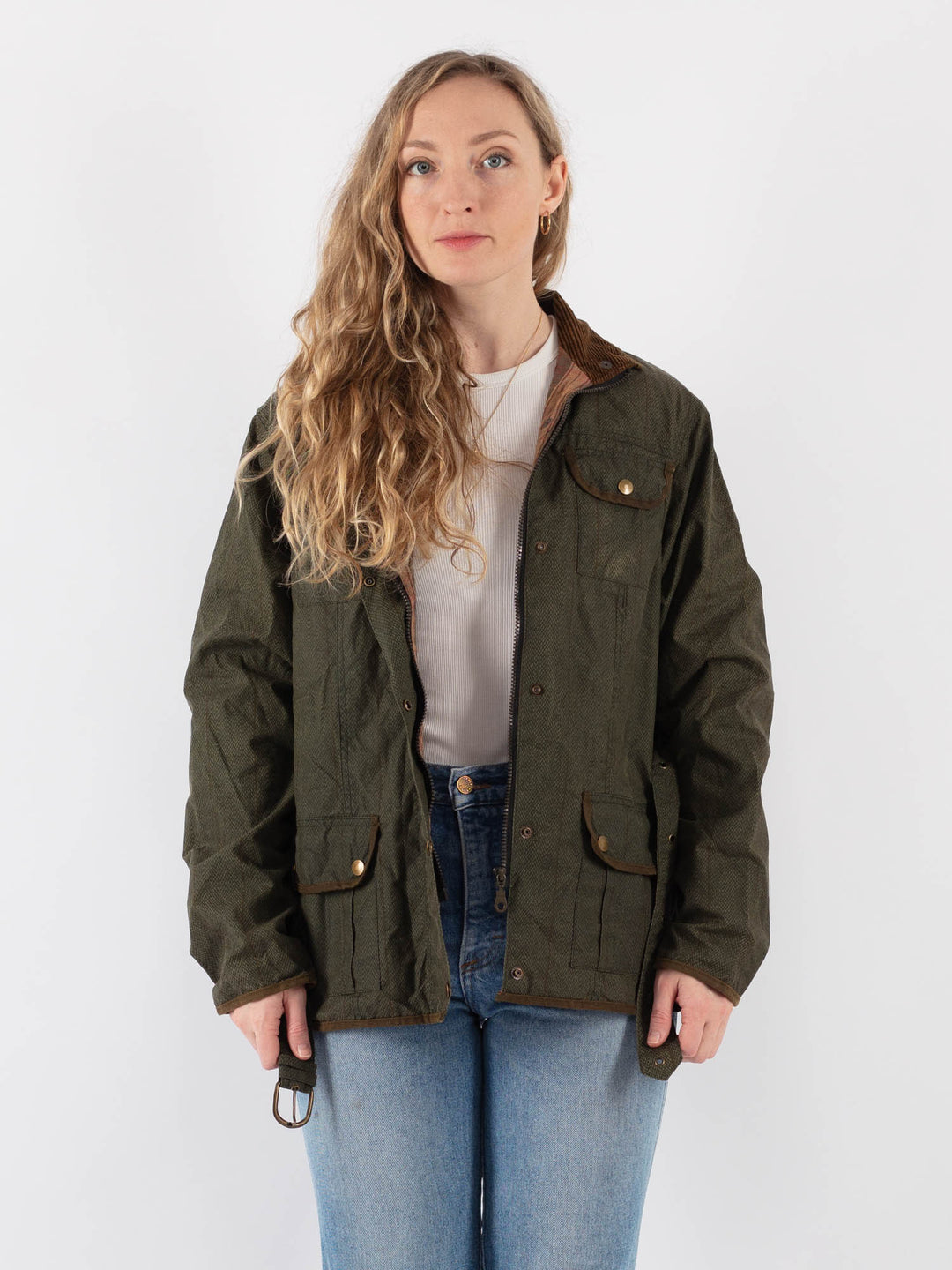 Vintage 90's Women Waxed Cotton Jacket in Green V9394