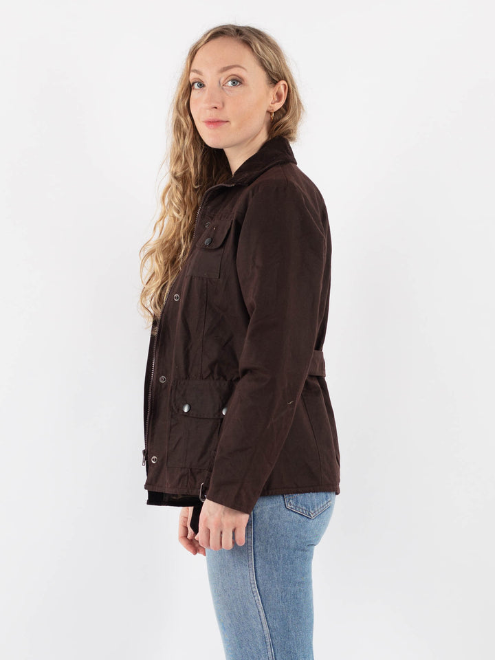Vintage 90's Women Waxed Cotton Jacket in Brown
