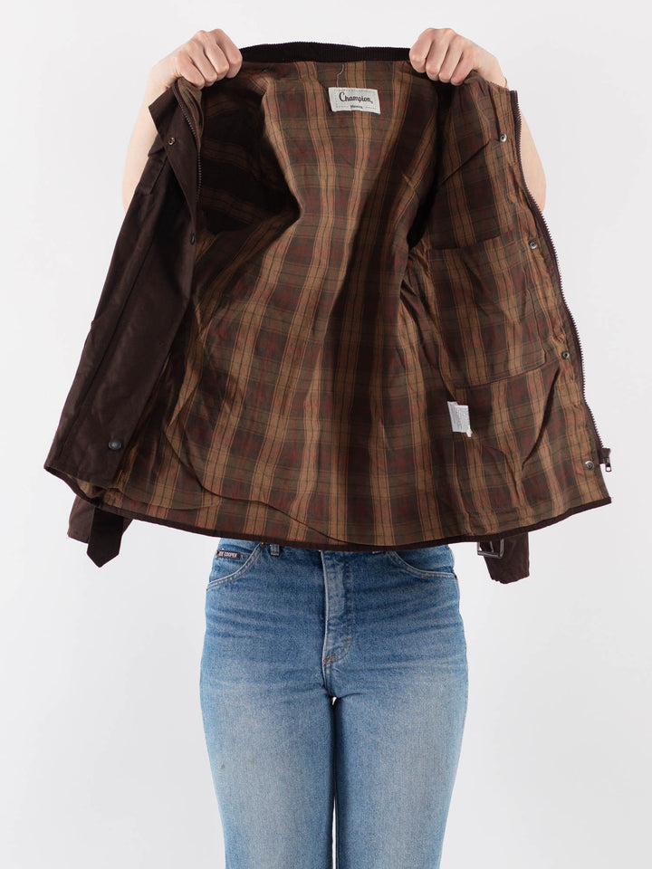 Vintage 90's Women Waxed Cotton Jacket in Brown