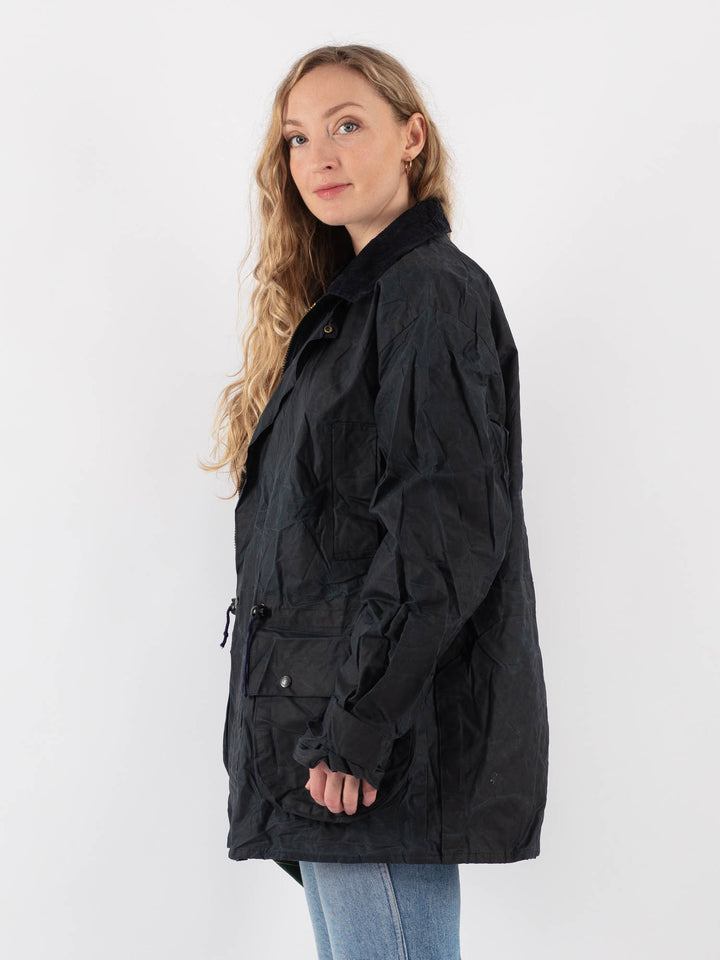Vintage 90's Women Waxed Cotton Jacket in Blue