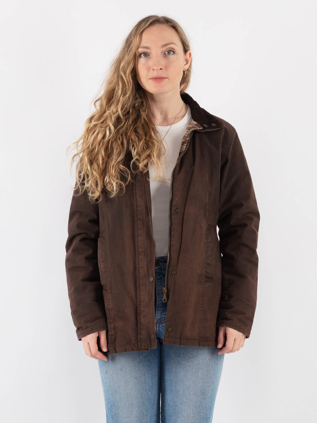 Vintage 90's Women Waxed Cotton Jacket in Brown V9403