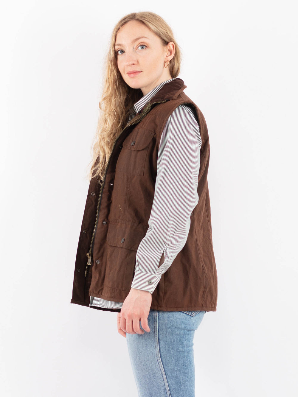Vintage 90's Women Waxed Cotton Vest in BrownV9522