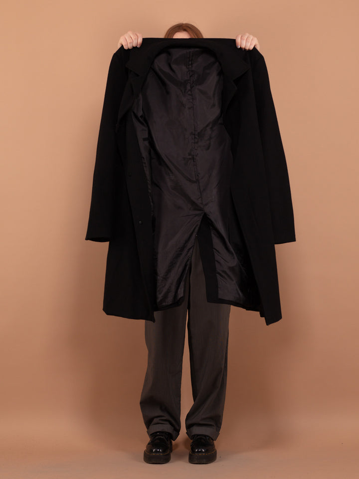 Black Wool Overcoat, Size XXL Vintage Wool Coat, Black Wool Overcoat, Oversized Wool Coat, Spring Coat,  Office Coat, Minimalist Coat