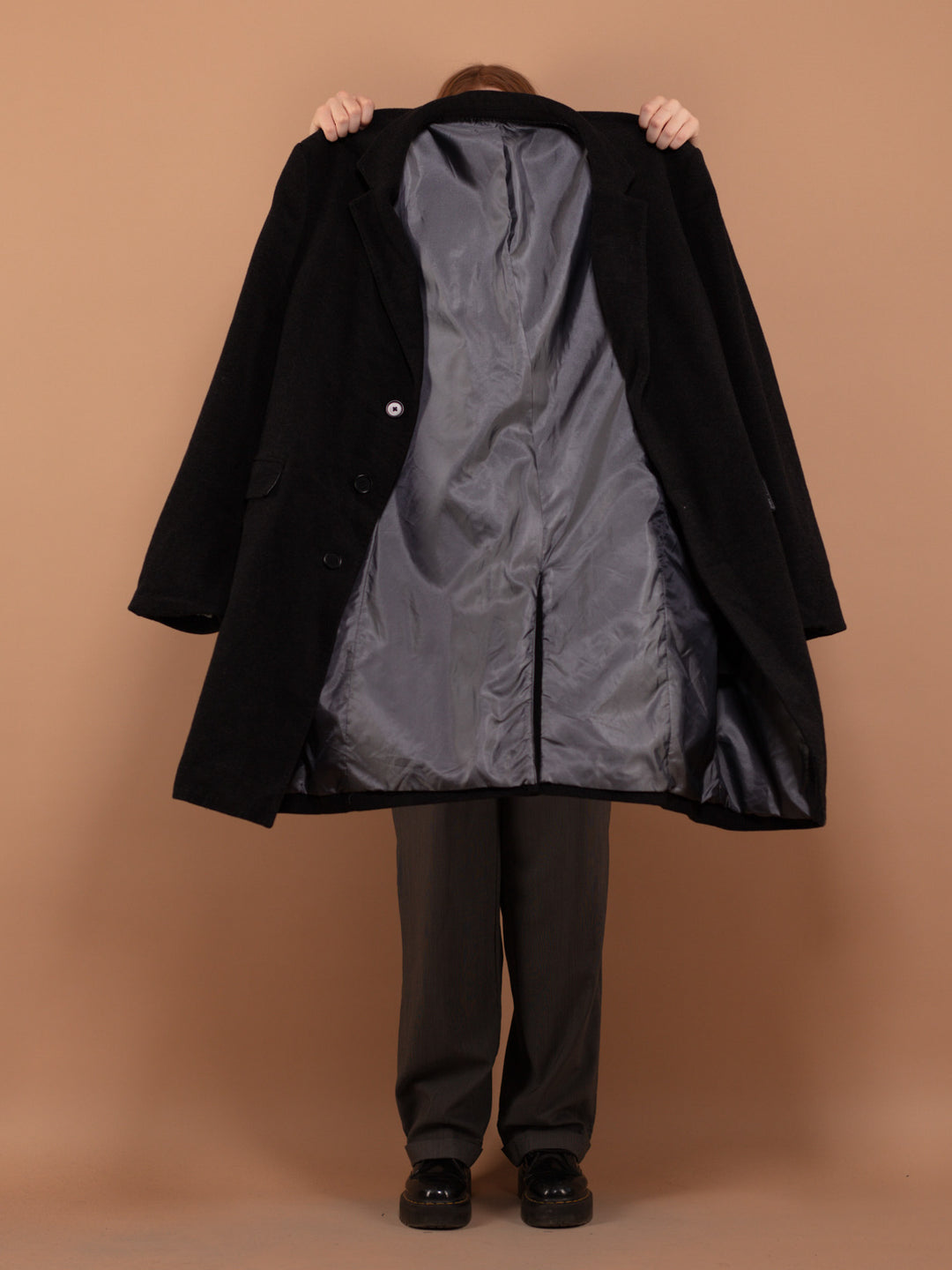 Wool Blend Overcoat, Size XL Gray Wool Coat, Retro Wool Jacket, Oversized Wool Coat, Spring Wool Coat,  Office Coat, Minimalist Coat