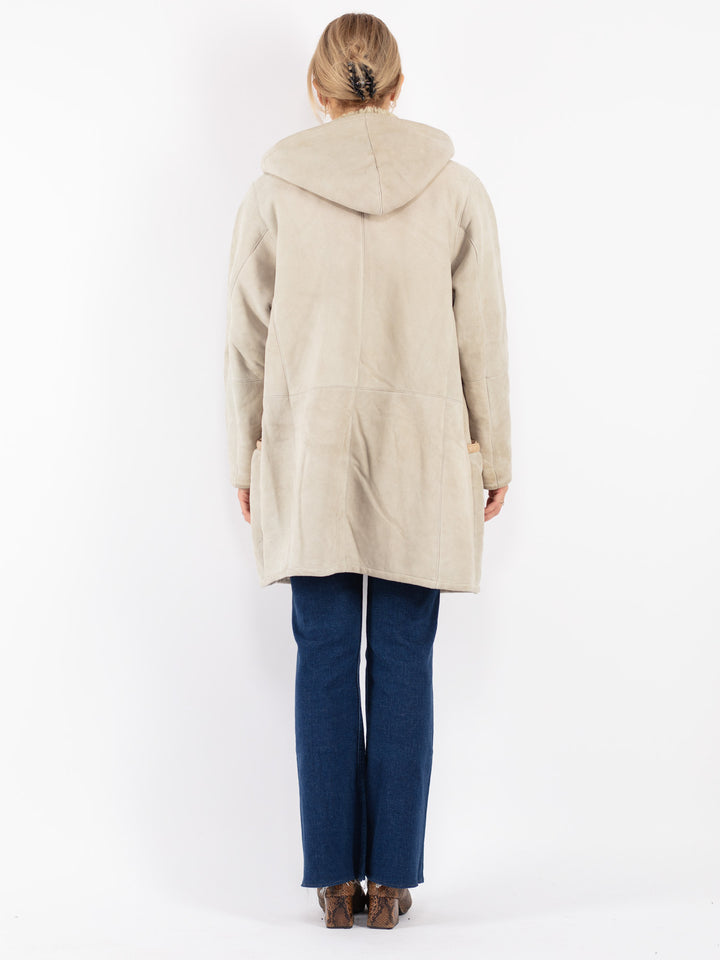 Vintage 90's Women Sheepskin Coat in Beige