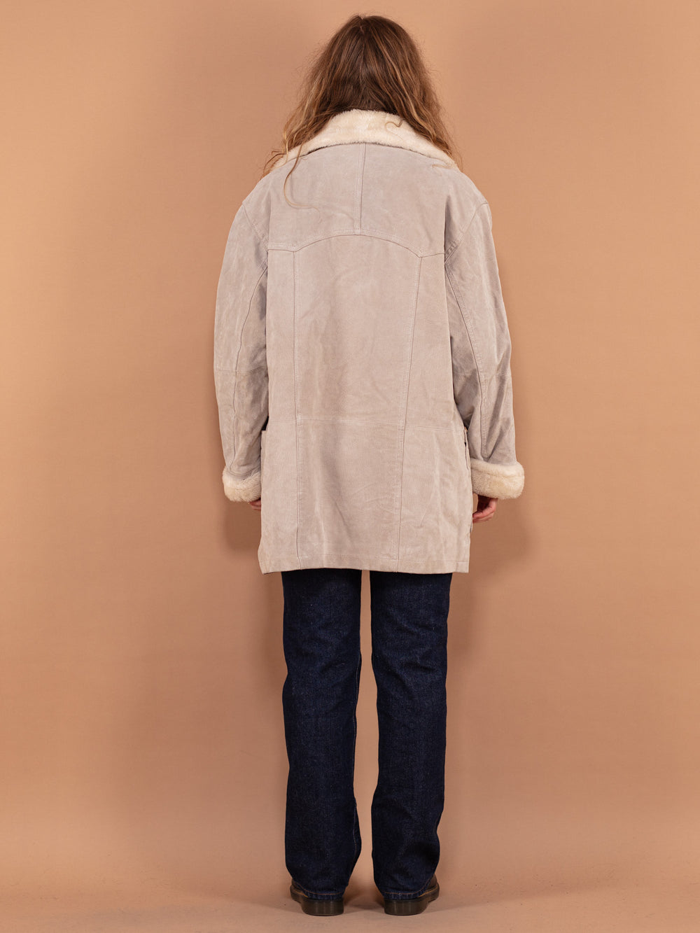 Vintage 90's Women Suede Sherpa Coat in Beige - NorthernGrip
