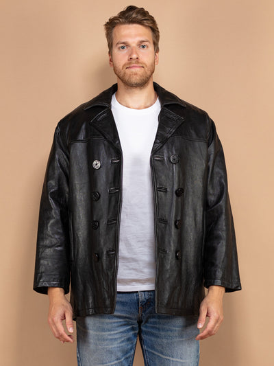 Leather Blazer Jacket, 00's Sleek Leather Jacket Size Large M, Black Leather Blazer, Retro Leather Jacket, Classic Leather Men Jacket