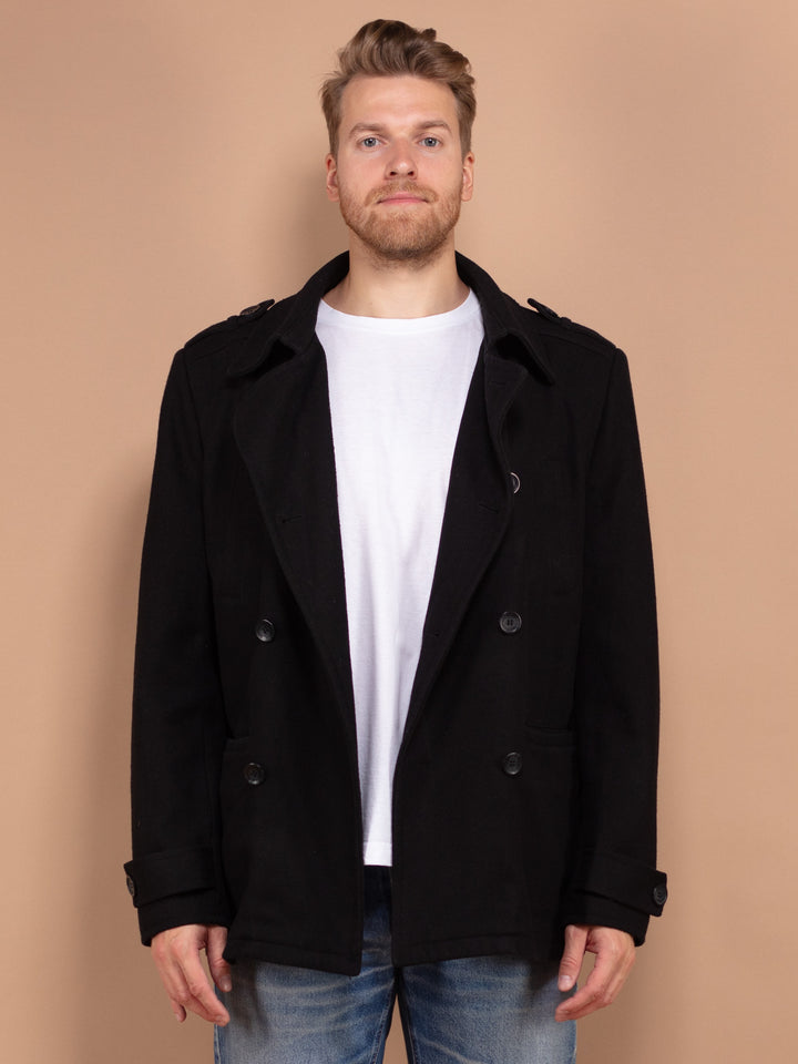 Vintage 00's Men Wool Blend Peacoat in Black - NorthernGrip