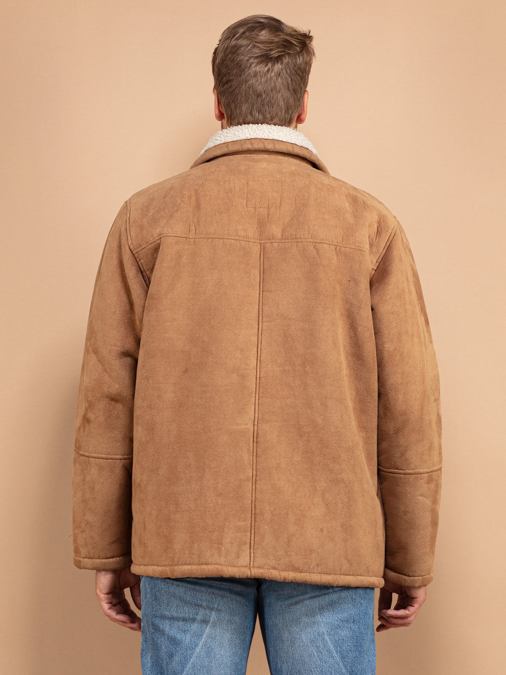 Vintage 90's Men Faux Suede Coat in Brown - NorthernGrip