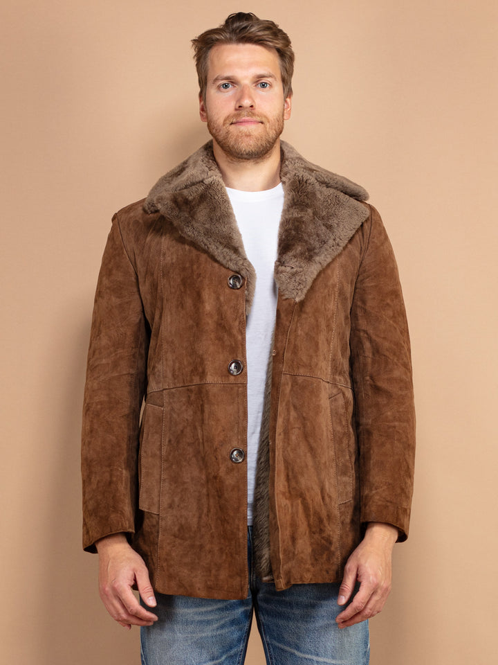 Vintage 70's Men Suede Sherpa Coat in Brown - NorthernGrip