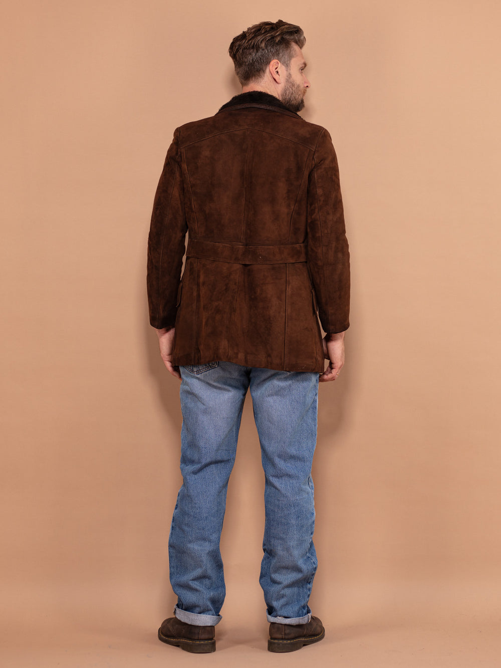 Vintage 70's Men Suede Sherpa Coat in Brown - NorthernGrip