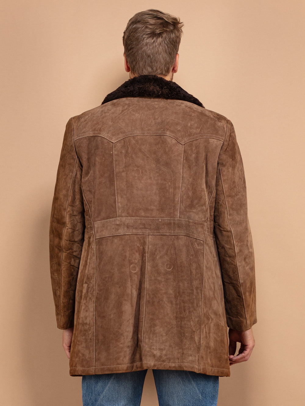 Vintage 70's Men Suede Sherpa Coat in Brown - NorthernGrip