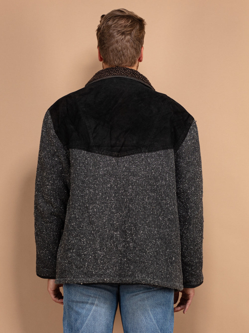 Vintage 90's Men Suede Wool Blend Coat in Grey - NorthernGrip