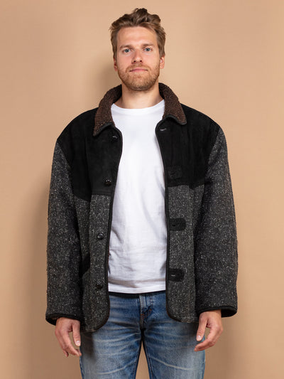 Suede Wool Jacket, XL Size Wool Suede Jacket, Winter Coat Men, Timeless Coat, Pre-Loved Coat, Wool Outerwear, Oversized Wool Jacket 90s