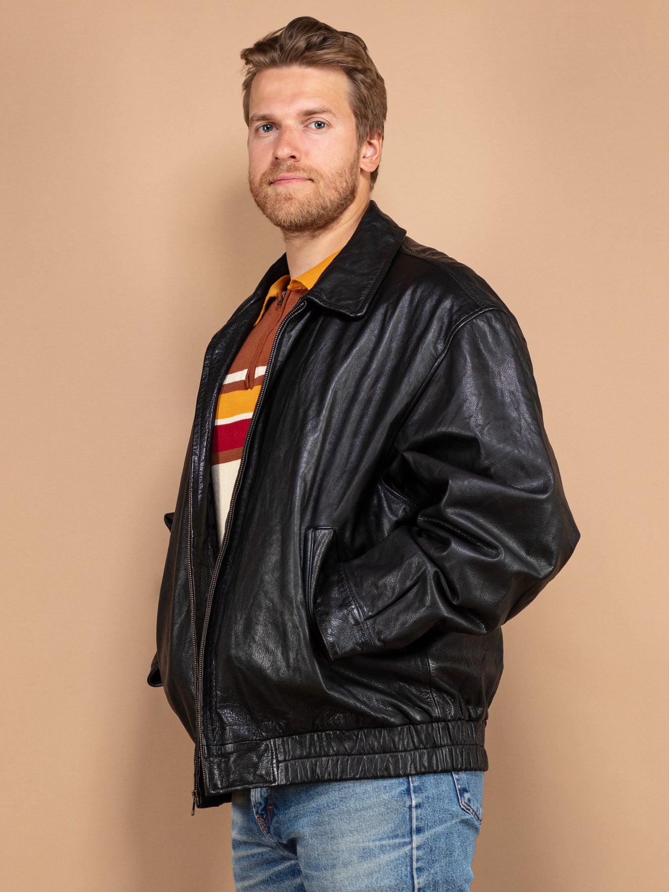 Online Vintage Store | 90's Men Leather Bomber Jacket | Northern
