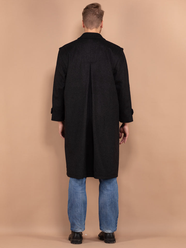 Vintage 80's Men Loden Wool Blend Coat in Black - NorthernGrip