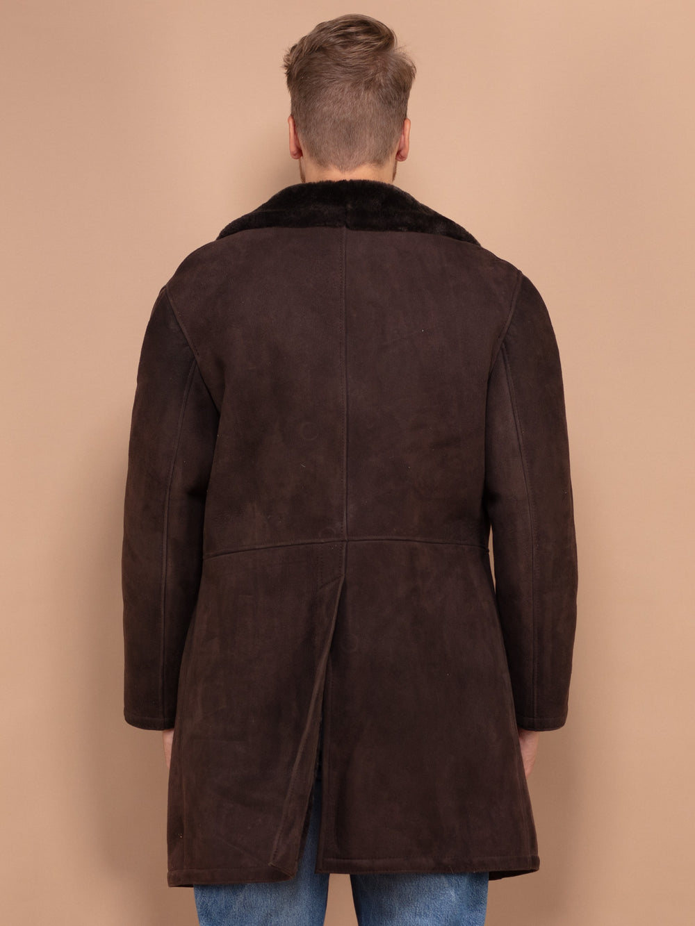 Vintage 70's Men Sheepskin Suede Coat in Brown - NorthernGrip