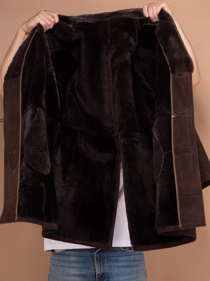 Sheepskin Men's Coat, Size Medium M Vintage 70's Shearling Coat, Brown Sheepskin Coat, Retro Chic Coat, Brown Fur Coat, Cowboy Coat