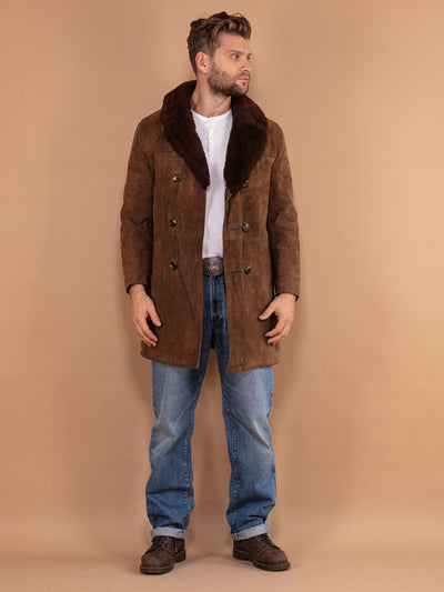 Western Suede Coat 70's, Size Small S Vintage Men Suede Coat, Western Cowboy Coat, Retro Winter Sherpa Coat, Pre-Owned Coat, 70s Outerwear