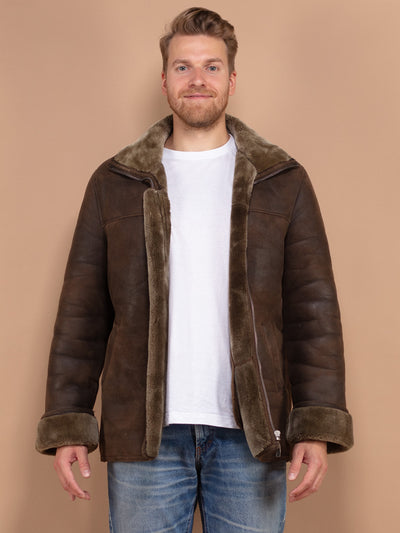 Faux Sheepskin Coat, Vintage Suede Coat Large L, Western Cowboy Outerwear, Faux Shearling Fur Coat, Retro Suede Coat, Brown Sherpa Coat 90's