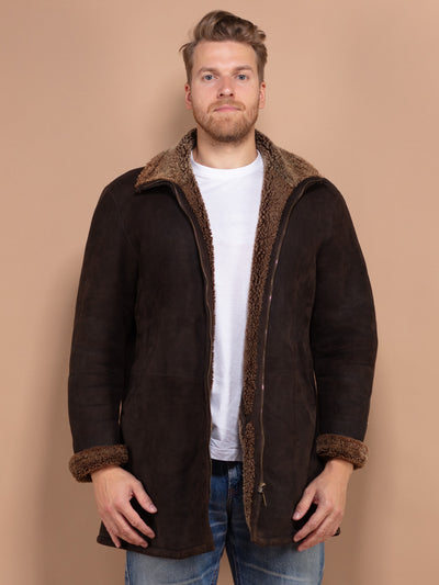 Men's Sheepskin Coat, Vintage Shearling Coat Size L, Classic Sheepskin Coat, Shearling Coat, Men's Fur Coat, Suede Shearling Coat, Pre Loved