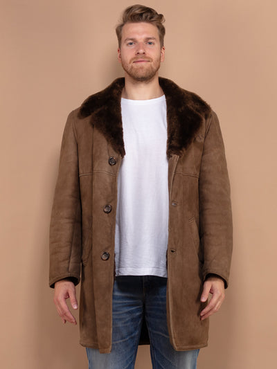 Men's Sheepskin Coat, Size L 70’s Sheepskin Coat, Shearling Suede Coat, Winter Overcoat, Western Style Coat, Retro Suede Coat, Cowboy Coat