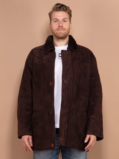 Warm Sheepskin Coat, Sheepskin Overcoat Large XL, Western Outerwear, Winter Leather Coat, Shearling Coat,  80's Men's Coat, Gift For Husband