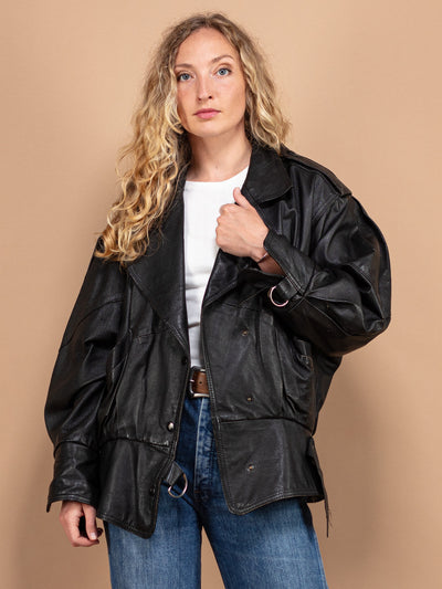 Oversized Biker Jacket 70s, Size Large XL, Vintage Women Biker Jacket, Motorcycle Leather Jacket, Distressed Leather Jacket, Biker Outerwear