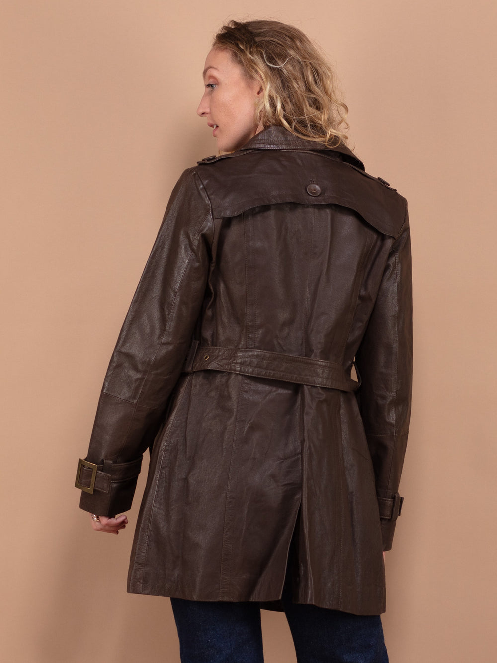 Vintage 00's Women Leather Coat in Brown - NorthernGrip