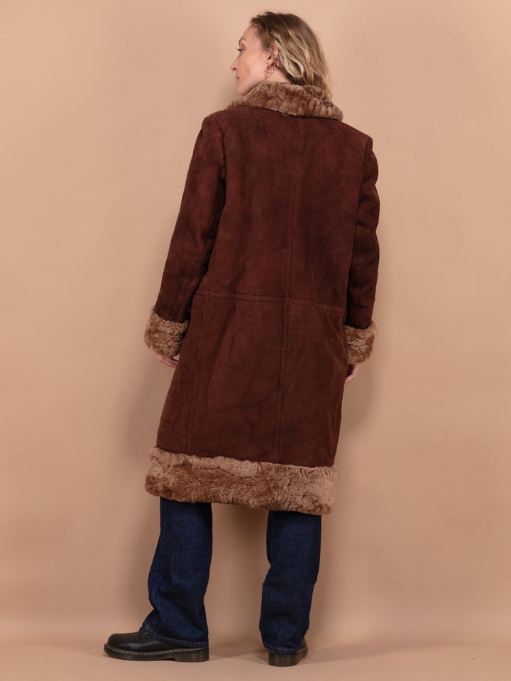 Sheepskin Long Coat, Size Large L Warm Shearling Fur Coat, Brown Sheepskin Overcoat, Oversized Sheepskin Coat, Penny Lane, Western Outerwear