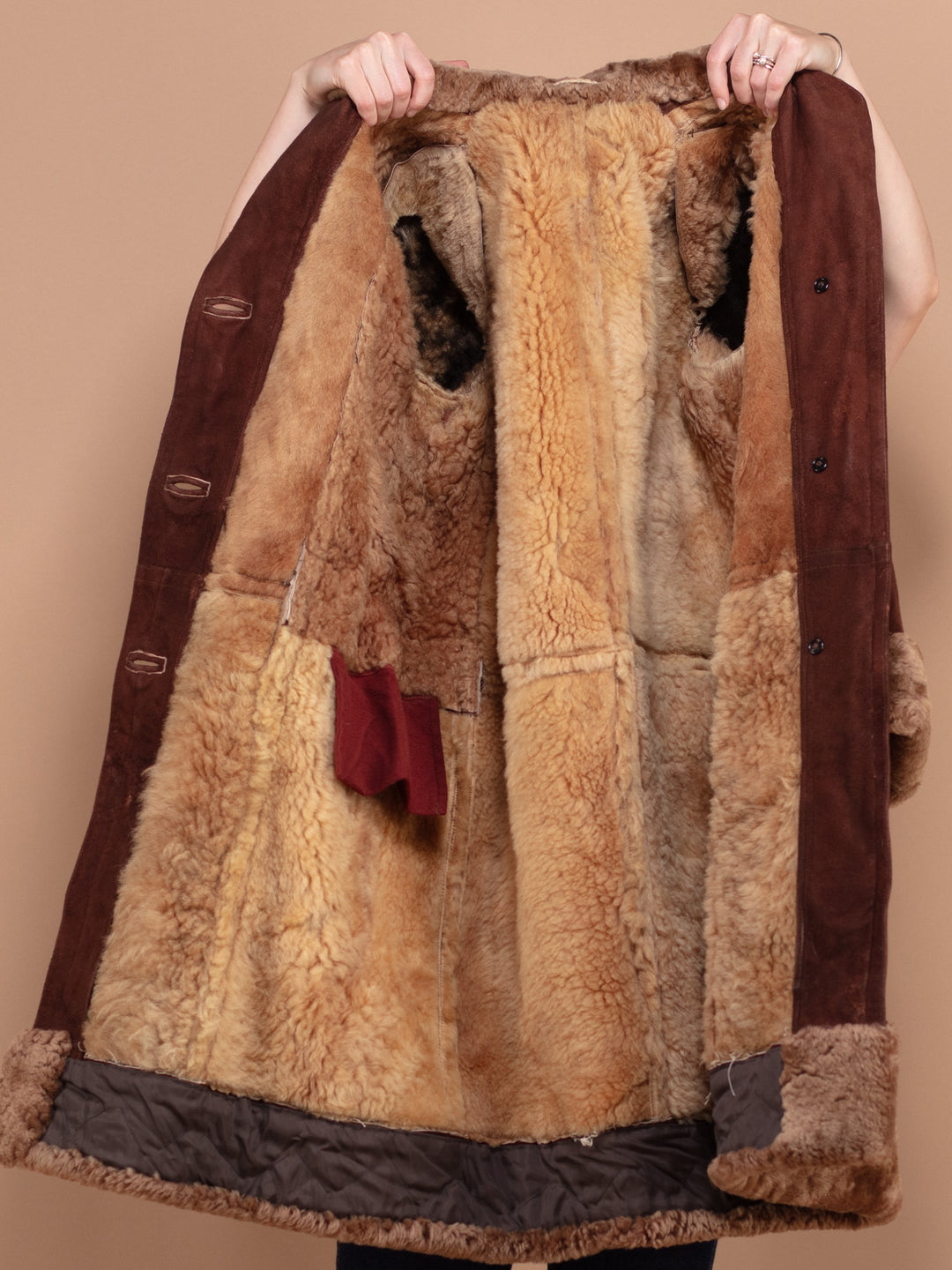 Sheepskin Long Coat, Size Large L Warm Shearling Fur Coat, Brown Sheepskin Overcoat, Oversized Sheepskin Coat, Penny Lane, Western Outerwear