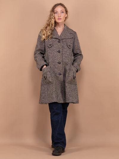 Wool Coat 90's, Women Size S Small 90s Wool Overcoat, Preppy Women's Coat, Brown Wool Coat Women, Midi Woolen Coat, Wool Outerwear