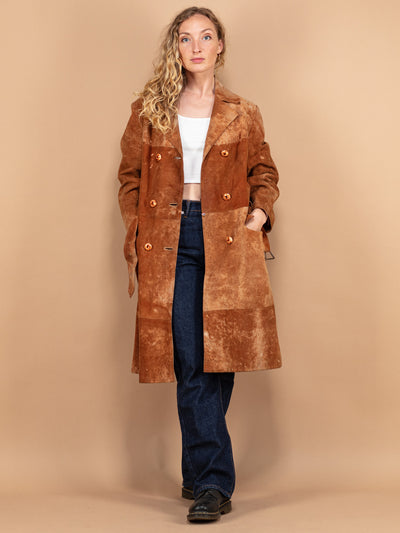 Distressed Suede Coat, Size Small S Vintage Suede Coat, Elegant Suede Coat, Luxurious Women Coat, Western Suede Overcoat, Belted Suede Coat