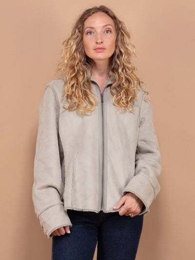 Faux Fur Jacket 90s, Size Large, Sherpa Trim Afghan Style Jacket, Faux Fur Trim Jacket, Penny Lane Jacket, Vintage Sustainable Clothing