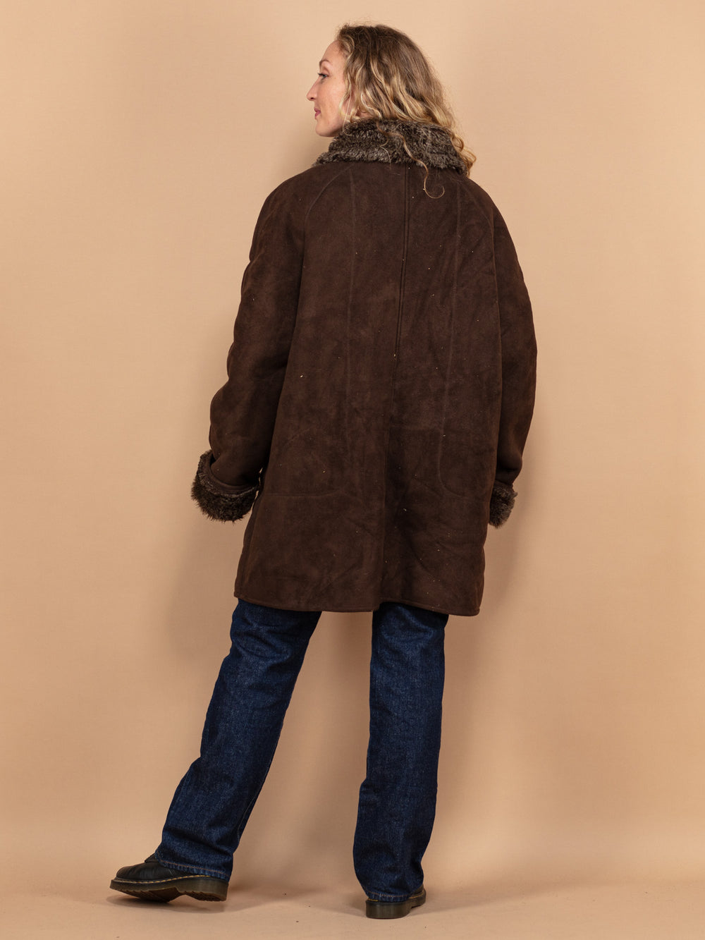 Vintage 90's Faux Sheepskin Coat in Brown - NorthernGrip