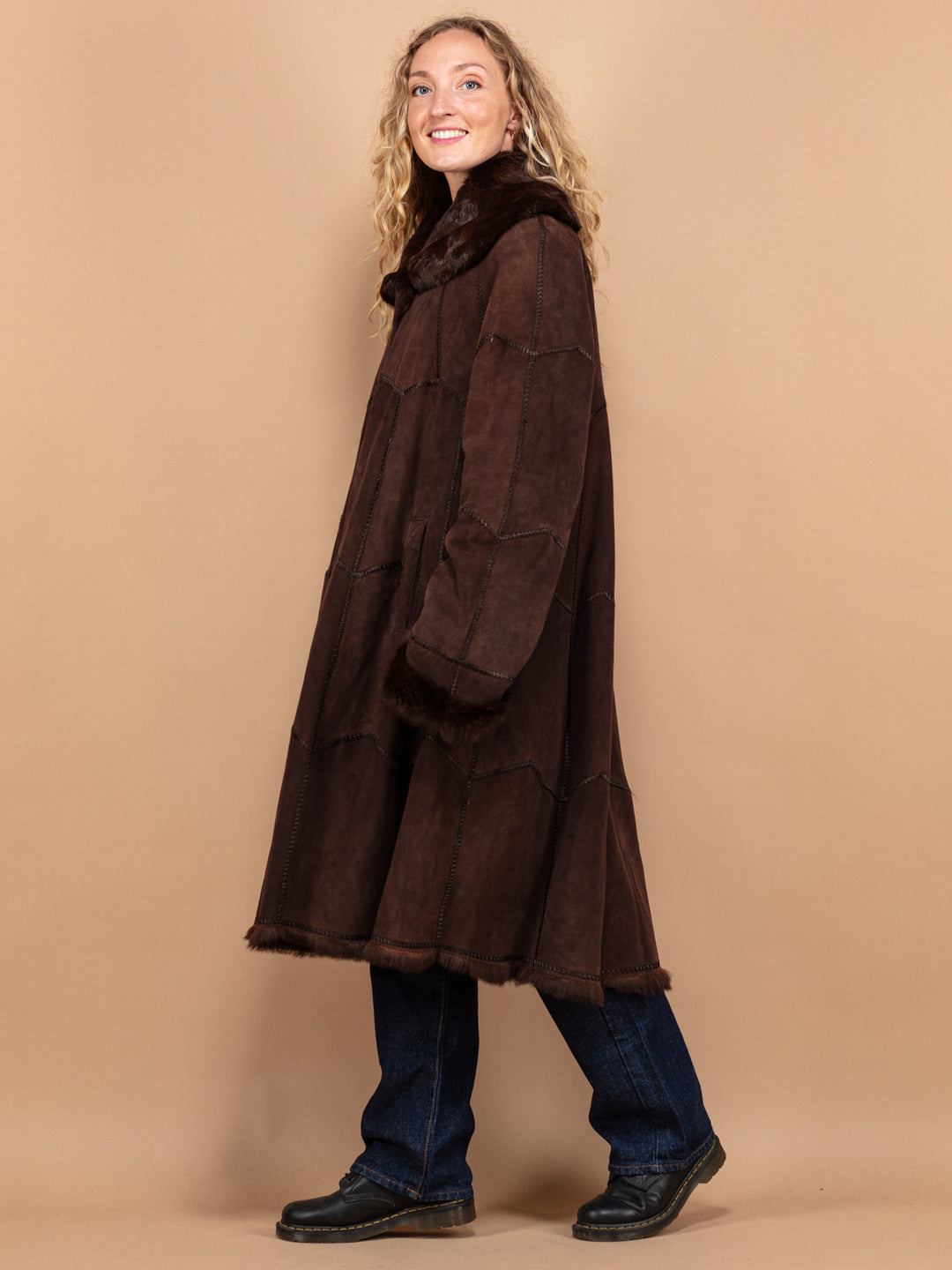 Lapin Fur Coat, Size Large XL Fur Coat, 70s Luxurious Coat, Brown Fur Overcoat, Penny Lane Fur Coat, Retro Chic Fur Coat, 70s Outerwear