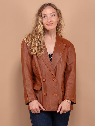 70's Leather Blazer, Size Small, Vintage Women Jacket, Leather Button up Jacket, Minimalist Leather Jacket, Retro Women Outerwear, Pre Owned