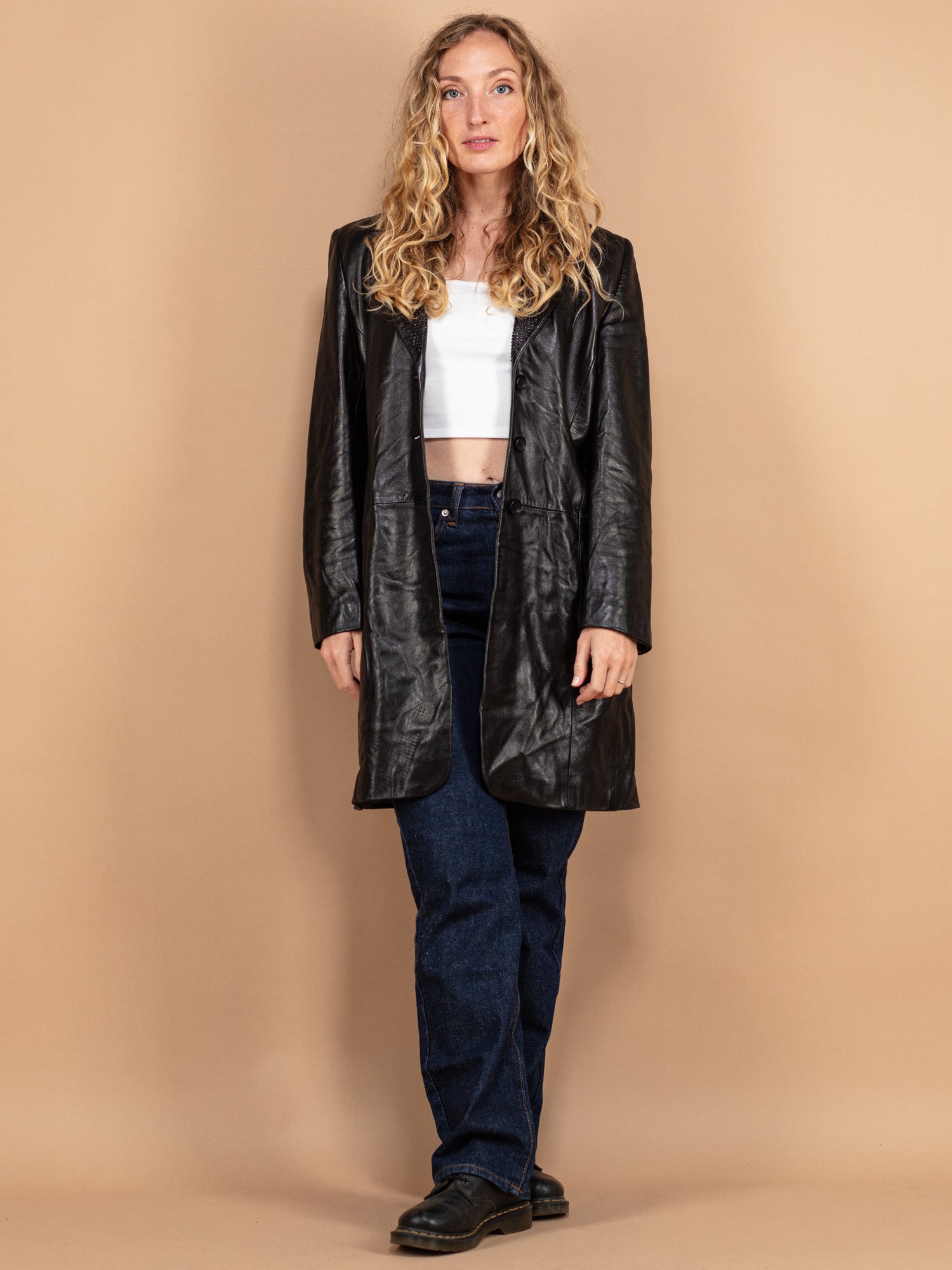 Ladies longline leather jackets best sale