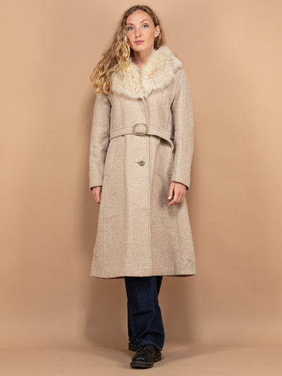 Mohair Wool Coat, Women Size Small XS 70s Wool Overcoat, Elegant Fur Coat, Glamour Coat, Retro Chic Coat, Beige Fur Coat, Wool Outerwear