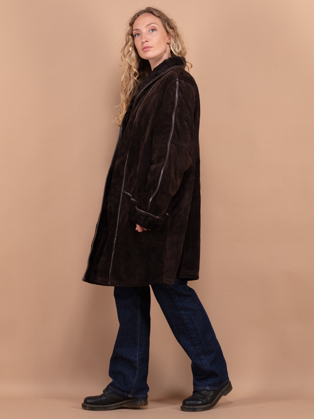 Oversized Suede Coat, 80's Brown Suede Coat Size Large XL, Women Suede Coat, Minimalist Mod Style Coat, Vintage Women Clothing, Pre Owned