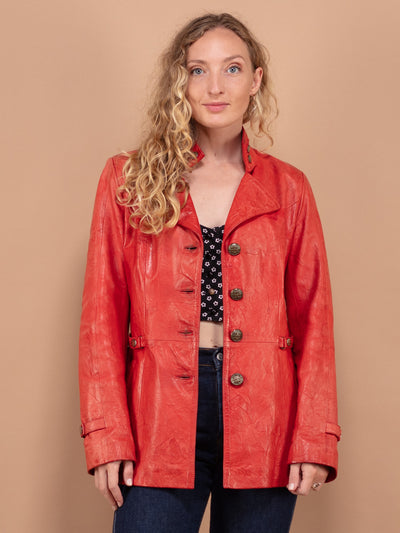 Leather Jacket 80s, Size Small, Vintage Women Leather Jacket, Casual Leather Street Jacket, Red Leather Jacket, Retro Women Outerwear