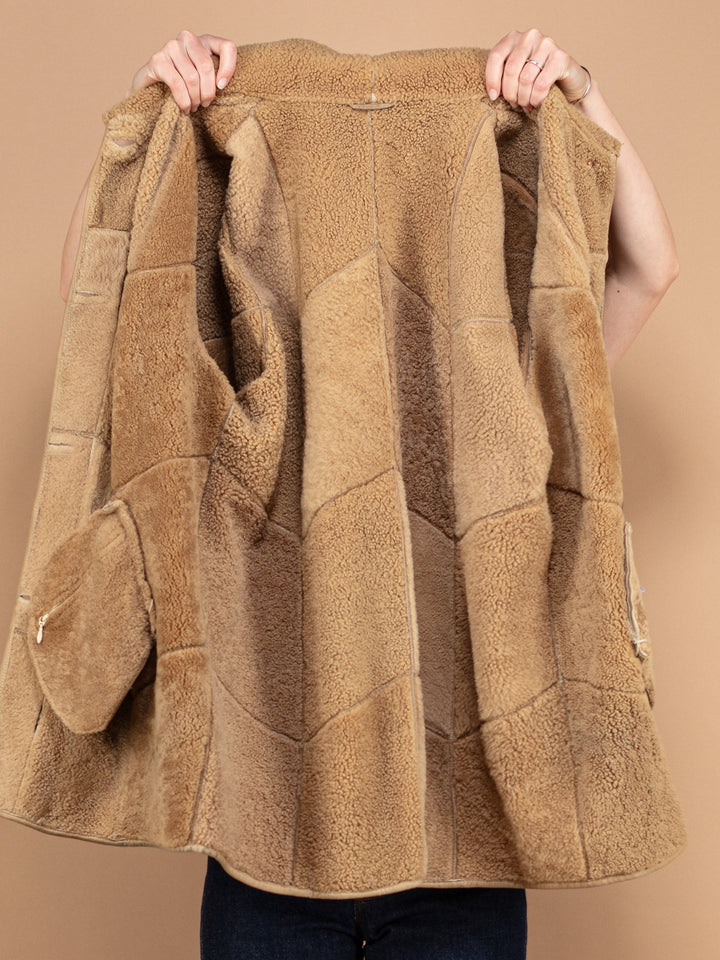 Women Sheepskin Coat 80s, Size Large Shearling Coat, Western Style Sheepskin Leather Overcoat, Vintage Outerwear, Sustainable Clothing
