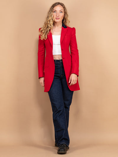 Tailored Wool Blazer, Women Size Small XS Retro Chic Blazer, Red Wool Blazer, Vintage Blazer, Fitted Wool Jacket, Formal Preppy Outerwear