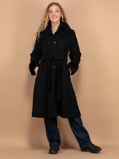 Wool Blend Fur Coat, Women Size Small S 80s Wool Overcoat, Elegant Fur Coat, Retro Chic Wool Coat, Longline Woolen Coat, Wool Outerwear