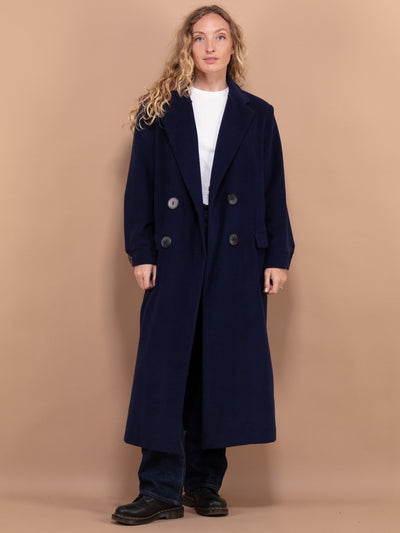 Longline Wool Coat, Women Size Small Vintage Wool Overcoat, Elegant Women's Coat, Blue Wool Coat Women, Long Woolen Coat, Wool Outerwear