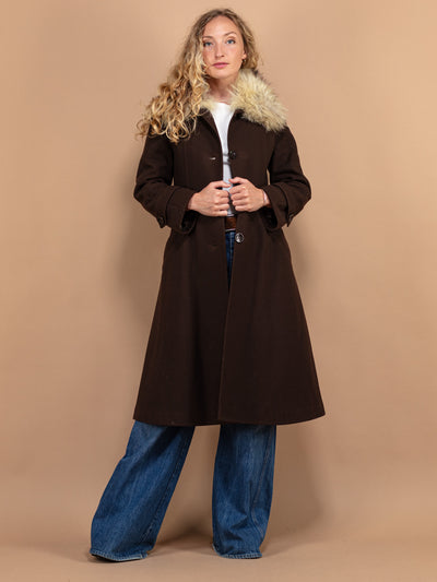 Wool Blend Fur Coat, Women Size Small XS 70s Wool Overcoat, Elegant Fur Coat, Retro Chic Wool Coat, Longline Woolen Coat, Wool Outerwear