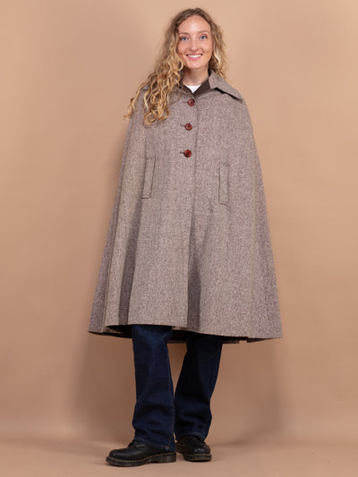 Wool Cape Coat, 70s Size Timeless Cape Coat, Minimalist Cape,  Arm Slit Cape Coat, Vintage Wool Cape, Elegant Poncho, Timeless Outerwear