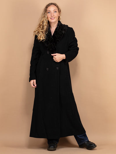 Wool Blend Maxi Coat, Women Size M Medium 80s Wool Overcoat, Elegant Fur Coat, Black Wool Coat Women, Longline Woolen Coat, Wool Outerwear